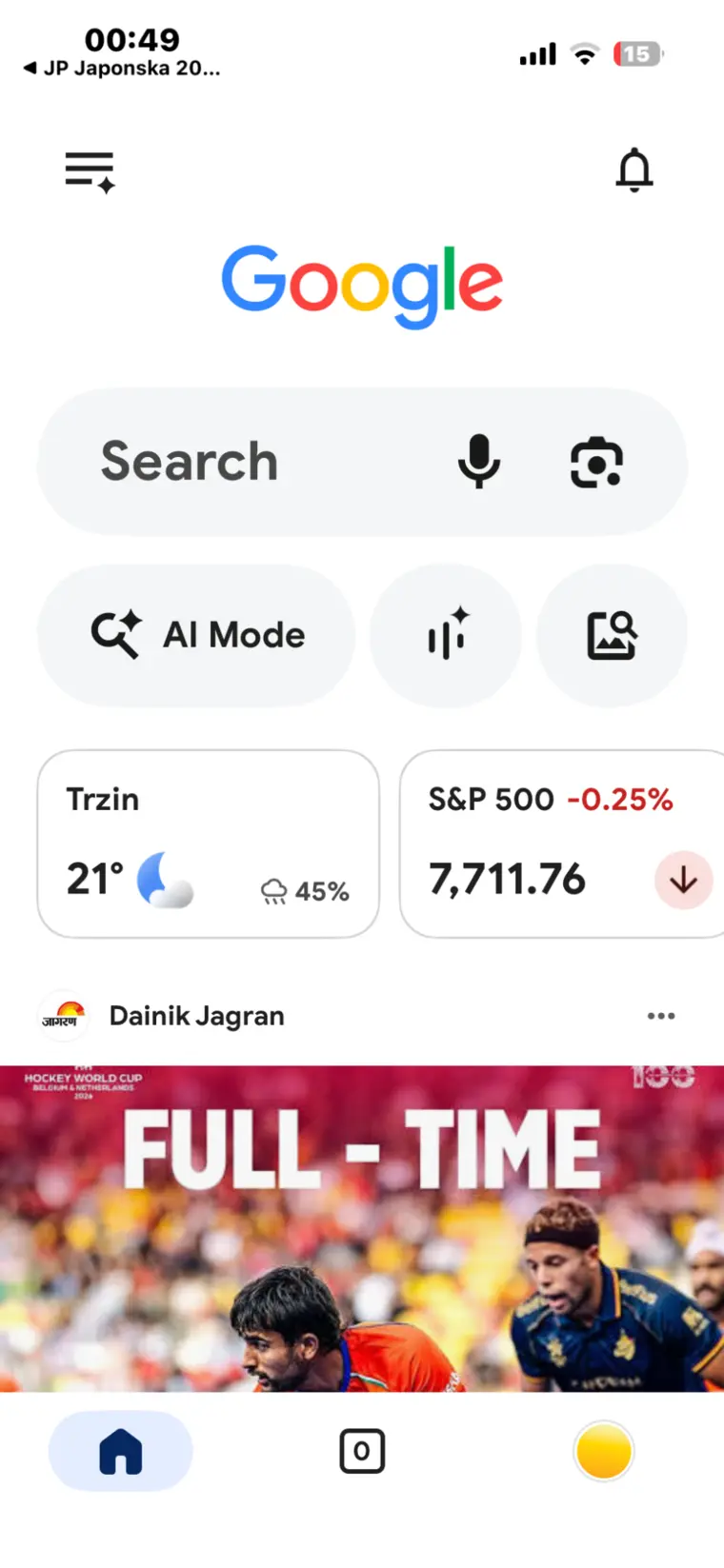 Google stran z označeno ikono v iskalni vrstici